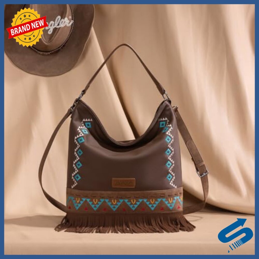 Embroidered Fringe Hobo Bag with Adjustable Crossbody Strap - Picture 3 of 7